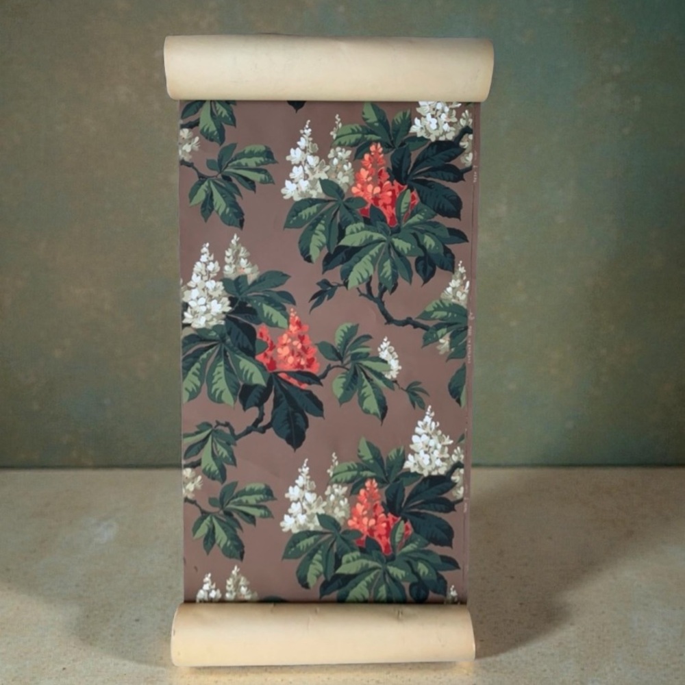 Vintage 30s Botanical Horse Chestnut Floral Wallpaper Made in England